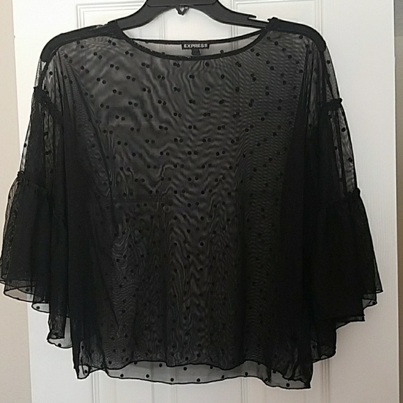 Express Tops - Express Polka Dot Mesh Ruffle Sleeve Tee